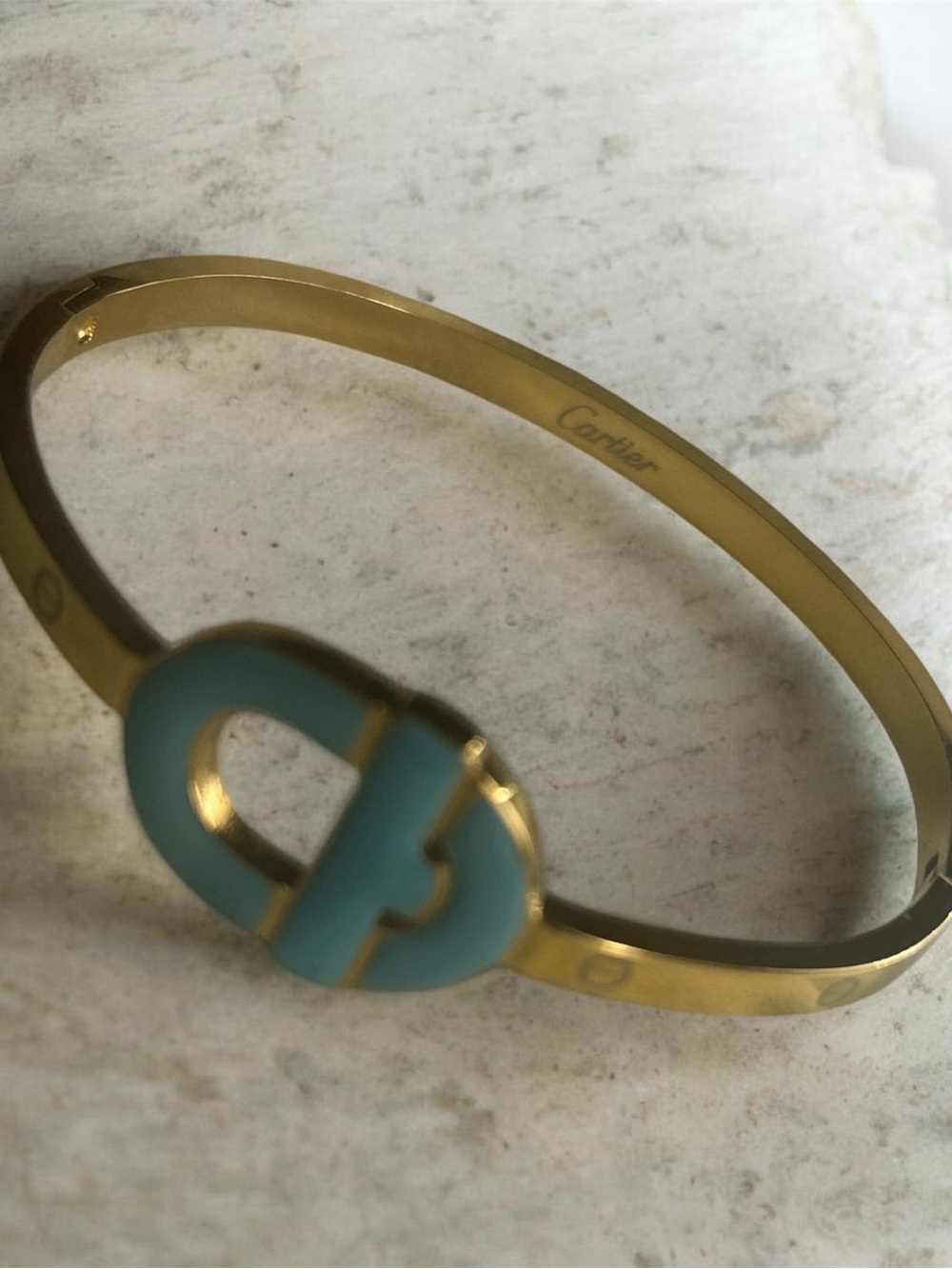 Gold-Tone Bangle with Turquoise Enamel Accent